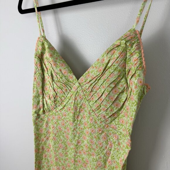 Topshop Slip Dress Floral Jacquard Midi Green Pink Size 4 Summer Wedding NWT - Picture 9 of 12